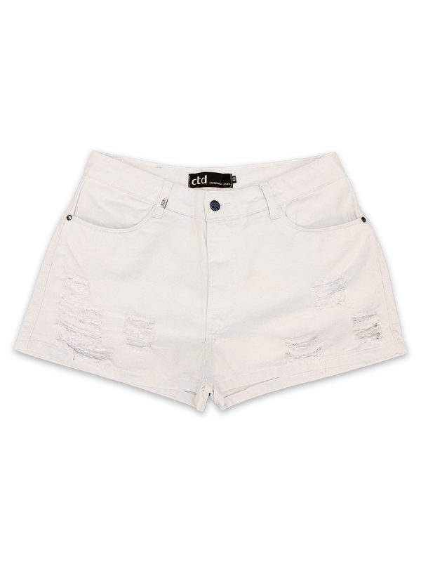 Shorts com Destroyed Feminino Cor: Areia