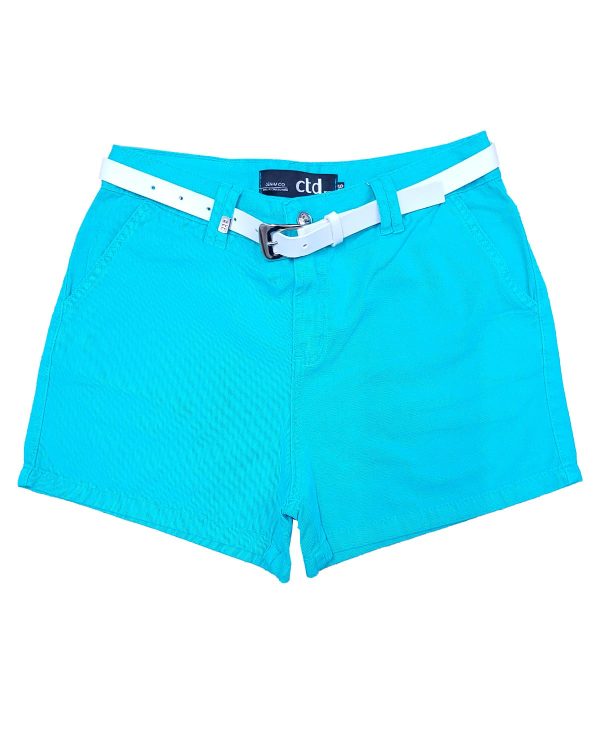 Shorts Sarja Azul Turquesa C/ Cinto Feminino