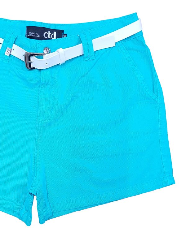 Shorts Sarja Azul Turquesa C/ Cinto Feminino - Imagem 2
