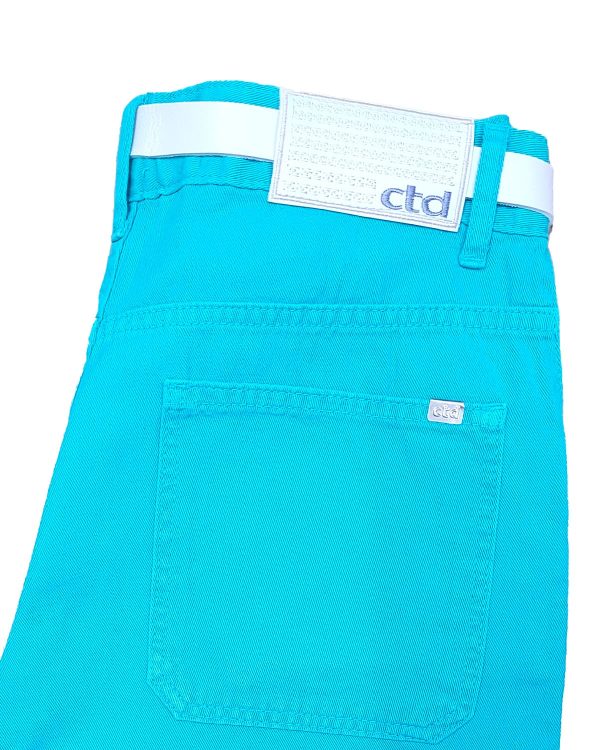 Shorts Sarja Azul Turquesa C/ Cinto Feminino - Imagem 4