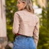 Jaqueta Sarja Cropped Feminina Bege - Imagem 2