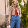 Jaqueta Sarja Cropped Feminina Bege - Imagem 3