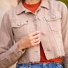 Jaqueta Sarja Cropped Feminina Bege - Imagem 4