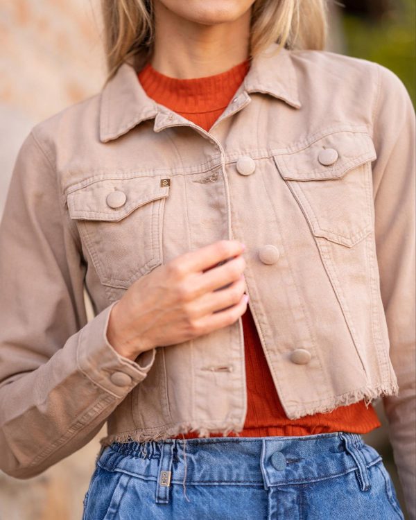 Jaqueta Sarja Cropped Feminina Bege - Imagem 4