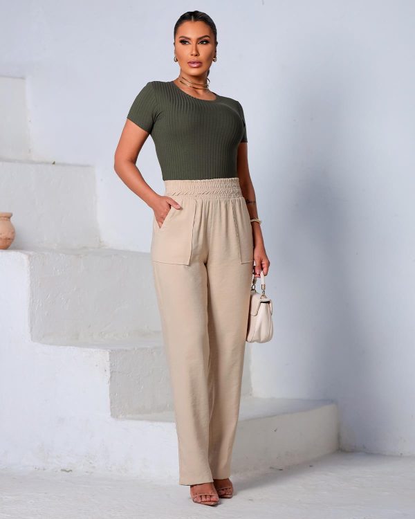 Calça Reta com Elástico Viscose Sarjada - Image 3