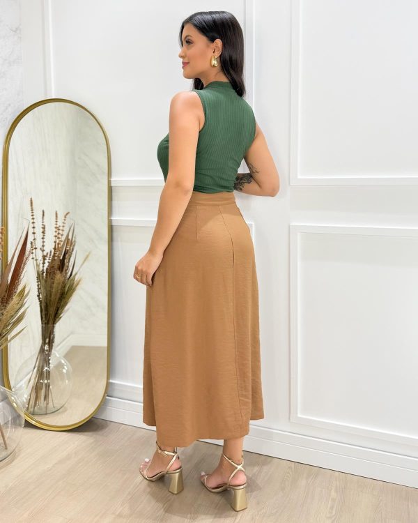 Saia MIDI Zíper Lateral Fenda Frente em Viscose Sarjada - Imagem 4
