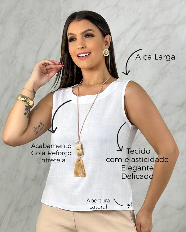 Blusa Regata Alça Larga Viscolinho Elástano - Imagem 4