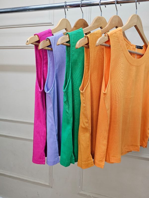 Blusa Regata Alça Larga Viscolinho Elástano - Imagem 7
