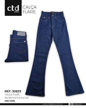 Calça Feminina Flare com Lycra em Jeans Bruto