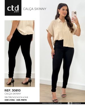 Calça Skinny Feminina com Lycra em Jeans Preto
