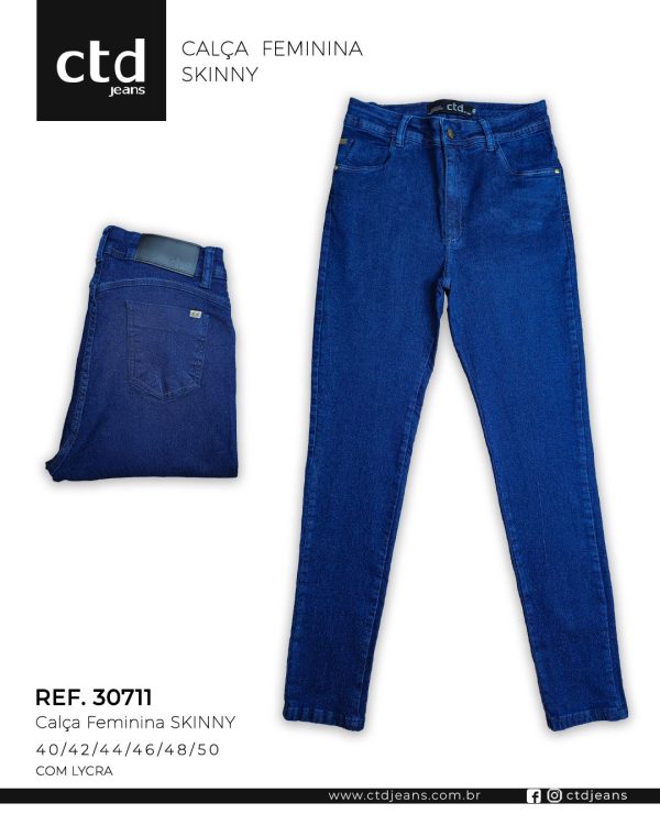 Calça Feminina Skinny com Lycra em Jeans Azul Médio