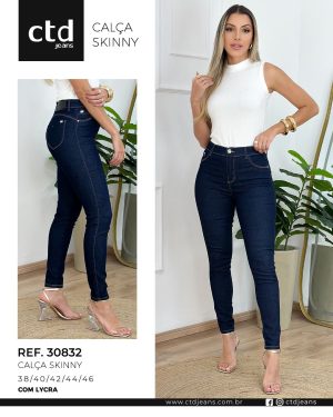 Calça Skinny Feminina com Lycra em Jeans Escuro