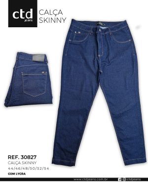 Calça Feminina Skinny com Lycra em Jeans Escuro Bruto