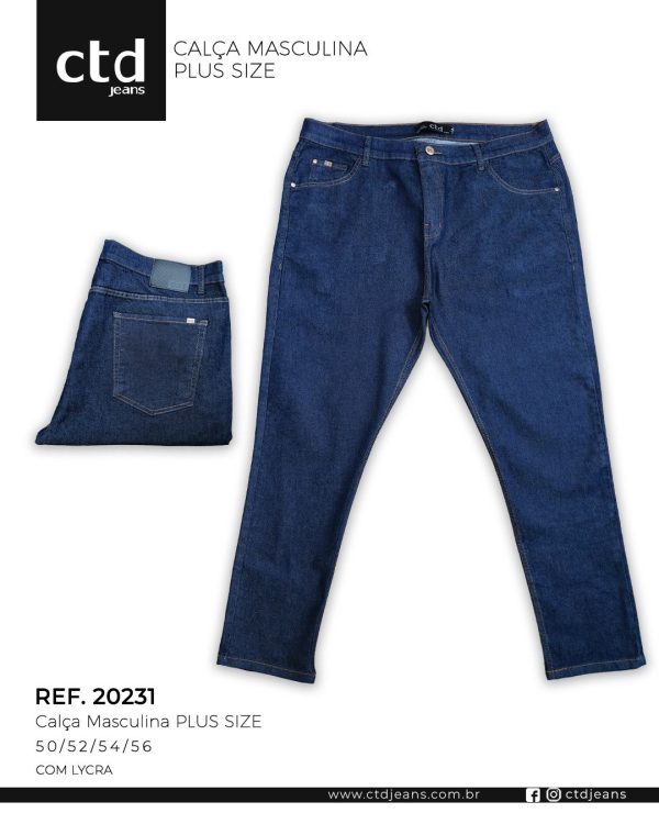 Calça Slim Masculina com Lycra Plus Size – Jeans Azul Escuro Bruto